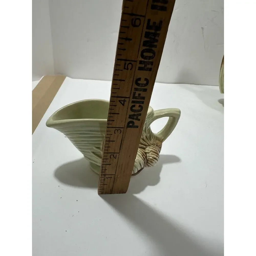 Vintage McCoy Pottery Teapot No Lid‎ + Creamer Cone in Green & Brown